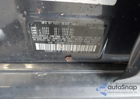 2012 Subaru Legacy 2.5I Premium z USA, uszkodzony, nr VIN 4S3BMBC66C3022015